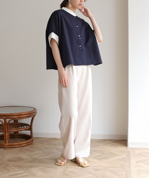 vingtrois(バントロア)の「【Vingtrois】リネンブレンドデザインポンチョシャツ(シャツ/ブラウス・レディース・ネイビー/ライトベージュ/ライトグレー・M)」の21枚目の写真