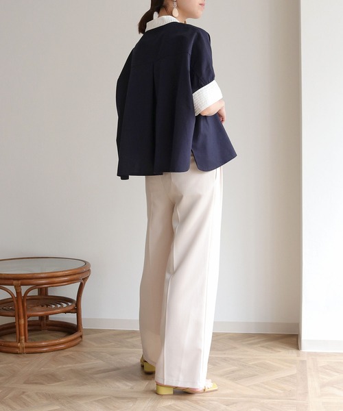 vingtrois(バントロア)の「【Vingtrois】リネンブレンドデザインポンチョシャツ(シャツ/ブラウス・レディース・ネイビー/ライトベージュ/ライトグレー・M)」の14枚目の写真