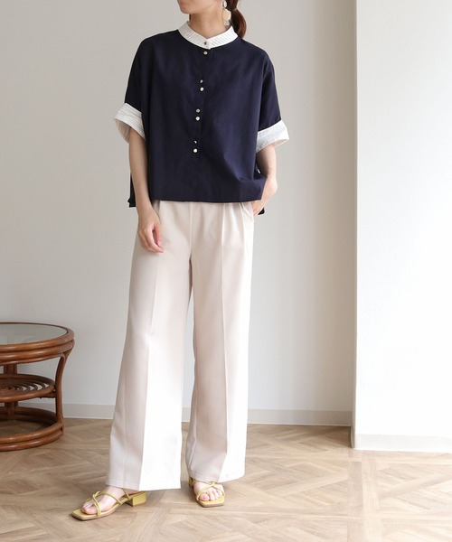 vingtrois(バントロア)の「【Vingtrois】リネンブレンドデザインポンチョシャツ(シャツ/ブラウス・レディース・ネイビー/ライトベージュ/ライトグレー・M)」の19枚目の写真