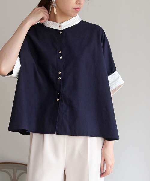 vingtrois(バントロア)の「【Vingtrois】リネンブレンドデザインポンチョシャツ(シャツ/ブラウス・レディース・ネイビー/ライトベージュ/ライトグレー・M)」の16枚目の写真