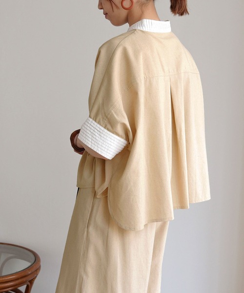 vingtrois(バントロア)の「【Vingtrois】リネンブレンドデザインポンチョシャツ(シャツ/ブラウス・レディース・ネイビー/ライトベージュ/ライトグレー・M)」の6枚目の写真