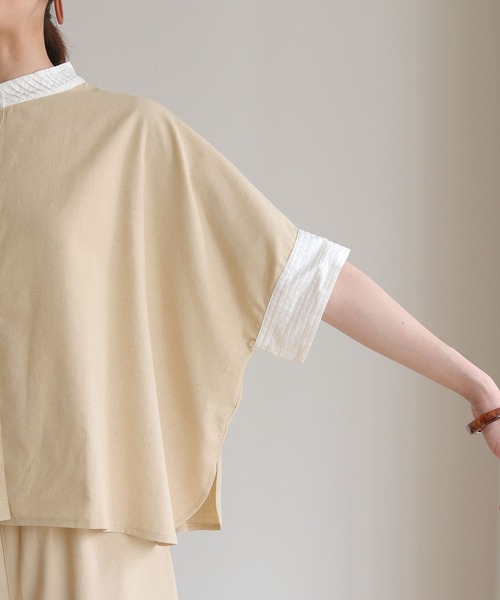 vingtrois(バントロア)の「【Vingtrois】リネンブレンドデザインポンチョシャツ(シャツ/ブラウス・レディース・ネイビー/ライトベージュ/ライトグレー・M)」の17枚目の写真