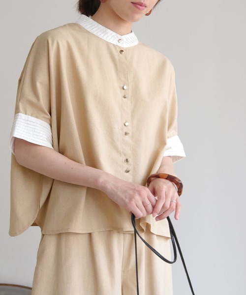 vingtrois(バントロア)の「【Vingtrois】リネンブレンドデザインポンチョシャツ(シャツ/ブラウス・レディース・ネイビー/ライトベージュ/ライトグレー・M)」の9枚目の写真