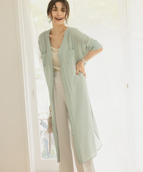 BAYFLOW(ベイフロー)の「シアーシャツワンピース2(ワンピース・レディース・ブラック/ベージュ/ブラウン/ライトグリーン・FREE)」の4枚目の写真