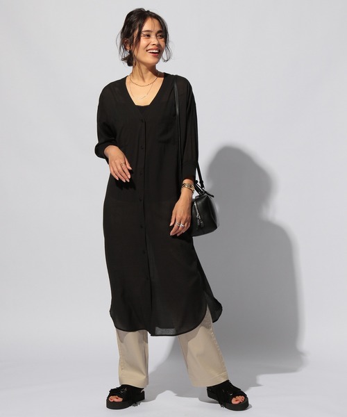 BAYFLOW(ベイフロー)の「シアーシャツワンピース2(ワンピース・レディース・ブラック/ベージュ/ブラウン/ライトグリーン・FREE)」の5枚目の写真