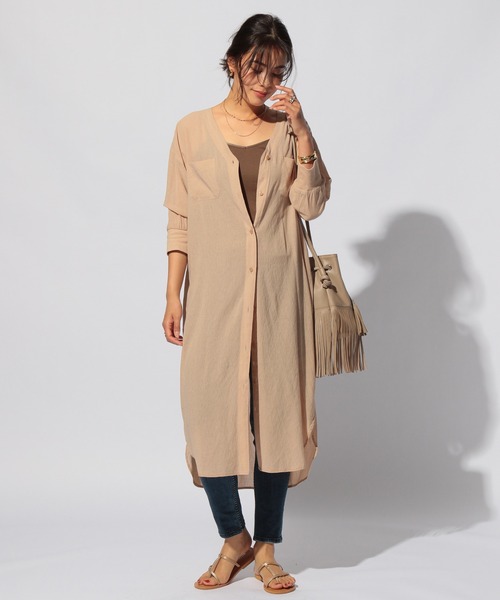 BAYFLOW(ベイフロー)の「シアーシャツワンピース2(ワンピース・レディース・ブラック/ベージュ/ブラウン/ライトグリーン・FREE)」の8枚目の写真