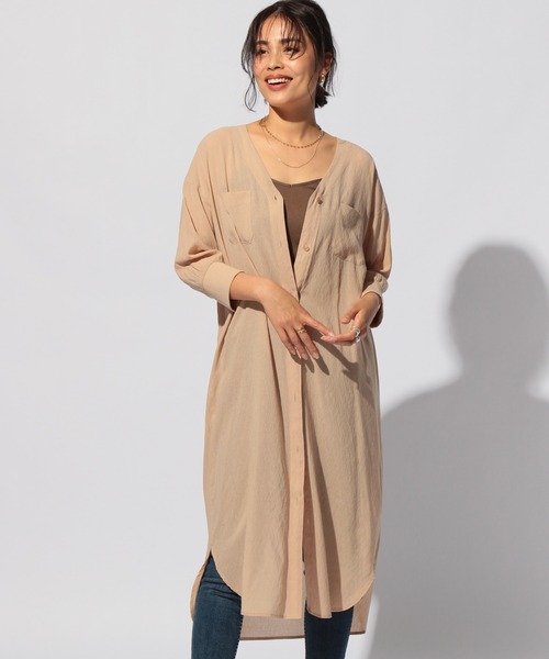 BAYFLOW(ベイフロー)の「シアーシャツワンピース2(ワンピース・レディース・ブラック/ベージュ/ブラウン/ライトグリーン・FREE)」の9枚目の写真