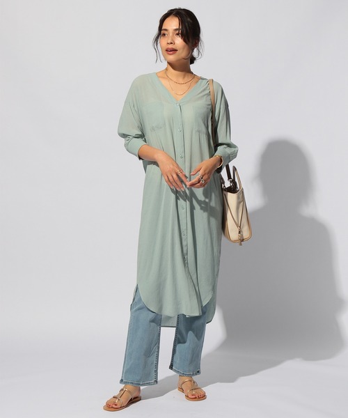 BAYFLOW(ベイフロー)の「シアーシャツワンピース2(ワンピース・レディース・ブラック/ベージュ/ブラウン/ライトグリーン・FREE)」の10枚目の写真