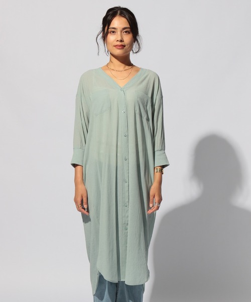 BAYFLOW(ベイフロー)の「シアーシャツワンピース2(ワンピース・レディース・ブラック/ベージュ/ブラウン/ライトグリーン・FREE)」の11枚目の写真