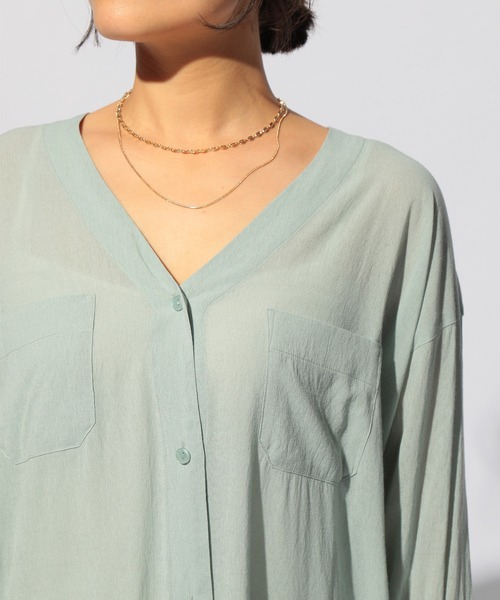 BAYFLOW(ベイフロー)の「シアーシャツワンピース2(ワンピース・レディース・ブラック/ベージュ/ブラウン/ライトグリーン・FREE)」の14枚目の写真