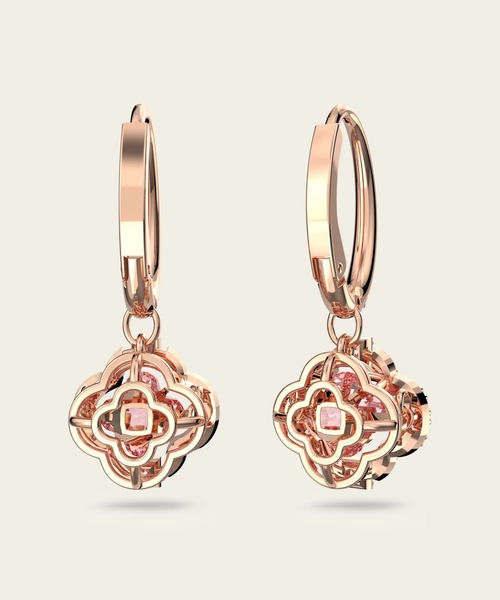 【SWAROVSKI】Sparkling Dance ピンク クローバー ★ 花柄ピアス Una セット, ミックスカット, クローバー, ピンク, ローズ