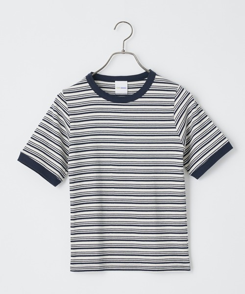 CIAOPANIC(チャオパニック)の「リブボーダーリンガーTシャツ(Tシャツ/カットソー・レディース・グリーン/ネイビー/サックスブルー・FREE)」の1枚目の写真