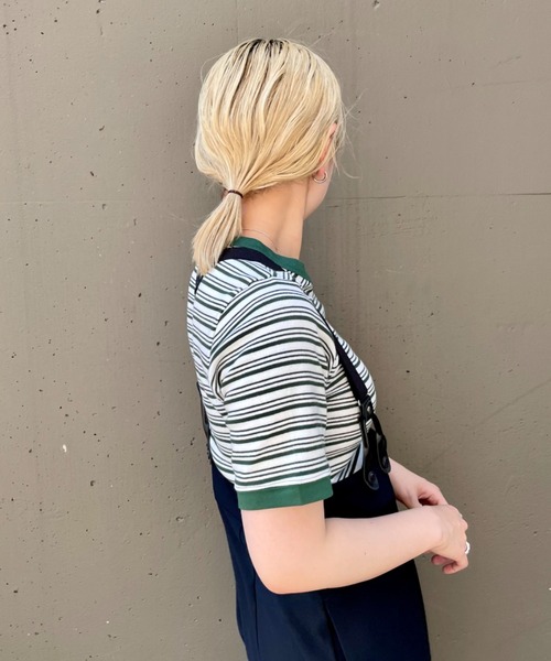 CIAOPANIC(チャオパニック)の「リブボーダーリンガーTシャツ(Tシャツ/カットソー・レディース・グリーン/ネイビー/サックスブルー・FREE)」の8枚目の写真