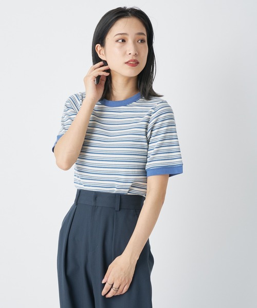 CIAOPANIC(チャオパニック)の「リブボーダーリンガーTシャツ(Tシャツ/カットソー・レディース・グリーン/ネイビー/サックスブルー・FREE)」の19枚目の写真