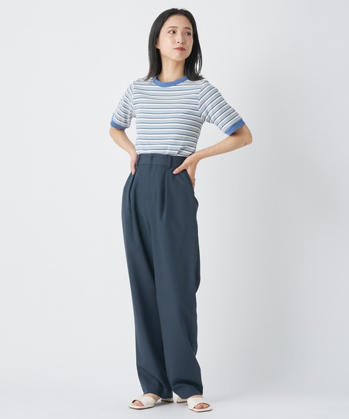 CIAOPANIC(チャオパニック)の「リブボーダーリンガーTシャツ(Tシャツ/カットソー・レディース・グリーン/ネイビー/サックスブルー・FREE)」の14枚目の写真