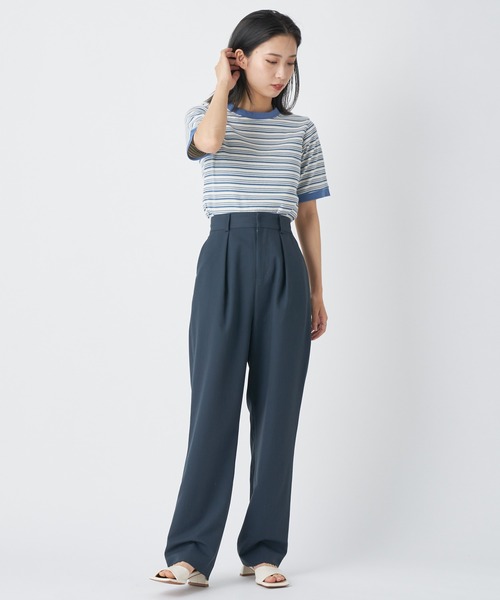 CIAOPANIC(チャオパニック)の「リブボーダーリンガーTシャツ(Tシャツ/カットソー・レディース・グリーン/ネイビー/サックスブルー・FREE)」の12枚目の写真