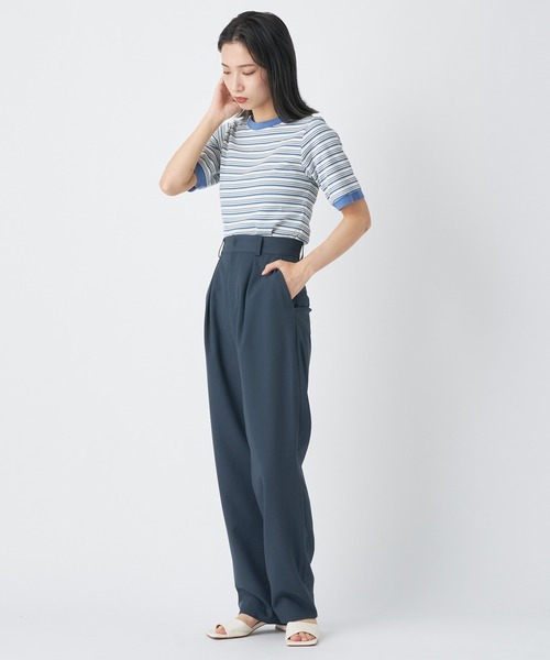 CIAOPANIC(チャオパニック)の「リブボーダーリンガーTシャツ(Tシャツ/カットソー・レディース・グリーン/ネイビー/サックスブルー・FREE)」の5枚目の写真