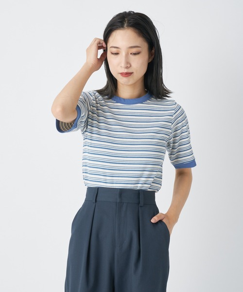 CIAOPANIC(チャオパニック)の「リブボーダーリンガーTシャツ(Tシャツ/カットソー・レディース・グリーン/ネイビー/サックスブルー・FREE)」の21枚目の写真