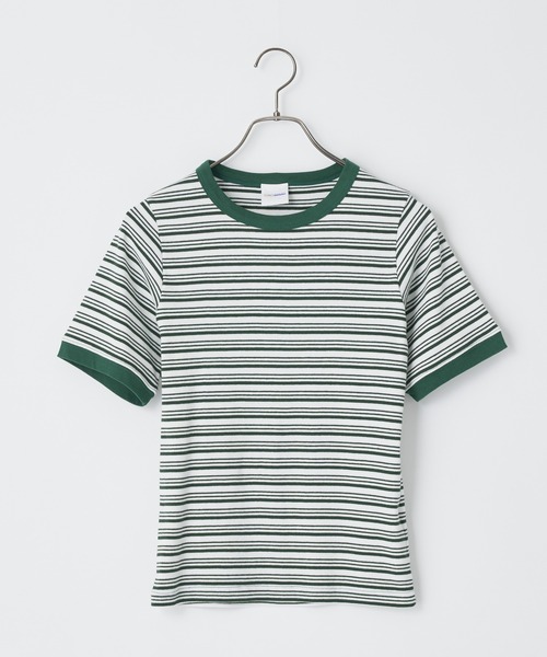 CIAOPANIC(チャオパニック)の「リブボーダーリンガーTシャツ(Tシャツ/カットソー・レディース・グリーン/ネイビー/サックスブルー・FREE)」の6枚目の写真