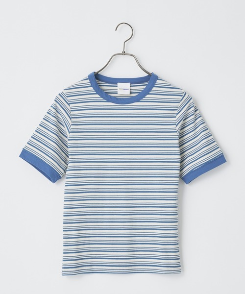 CIAOPANIC(チャオパニック)の「リブボーダーリンガーTシャツ(Tシャツ/カットソー・レディース・グリーン/ネイビー/サックスブルー・FREE)」の7枚目の写真