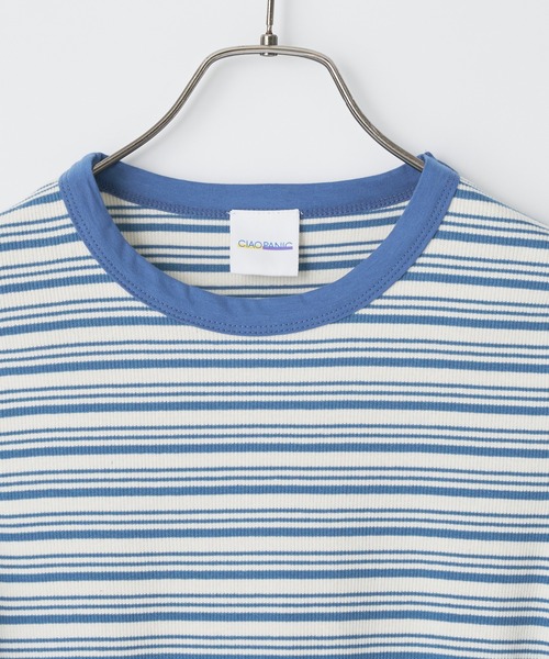 CIAOPANIC(チャオパニック)の「リブボーダーリンガーTシャツ(Tシャツ/カットソー・レディース・グリーン/ネイビー/サックスブルー・FREE)」の22枚目の写真
