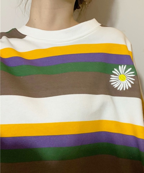 meJane(ミージェーン)の「マルチボーダークロップドロンT【ZOZOTOWN限定】(Tシャツ/カットソー・レディース・ブラウン/グリーン/ブルー・FREE)」の4枚目の写真
