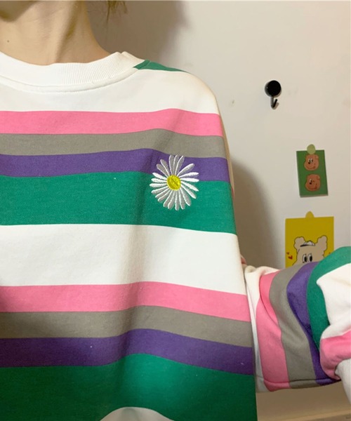 meJane(ミージェーン)の「マルチボーダークロップドロンT【ZOZOTOWN限定】(Tシャツ/カットソー・レディース・ブラウン/グリーン/ブルー・FREE)」の6枚目の写真