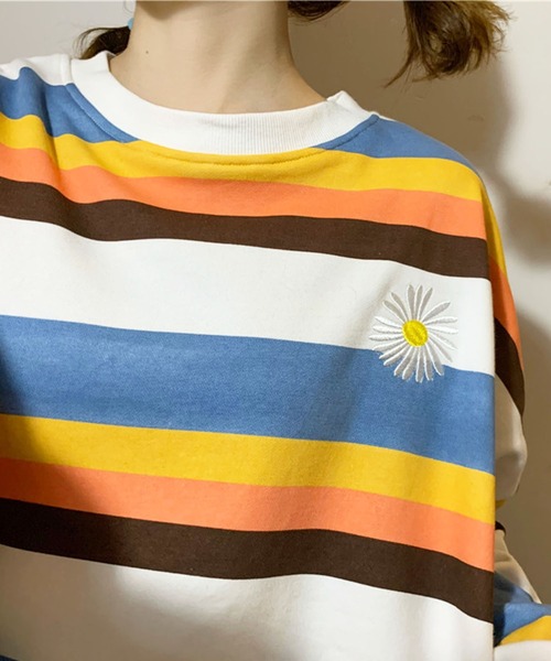 meJane(ミージェーン)の「マルチボーダークロップドロンT【ZOZOTOWN限定】(Tシャツ/カットソー・レディース・ブラウン/グリーン/ブルー・FREE)」の8枚目の写真