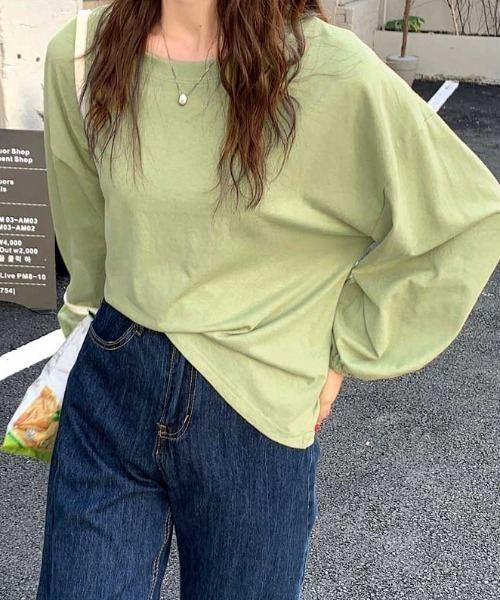 MANGROVE(マングローブ)の「ギャザーカフスロンtee(Tシャツ/カットソー・レディース・ブラック/ホワイト/グレイッシュブルー/グリーン/パープル・FREE)」の7枚目の写真