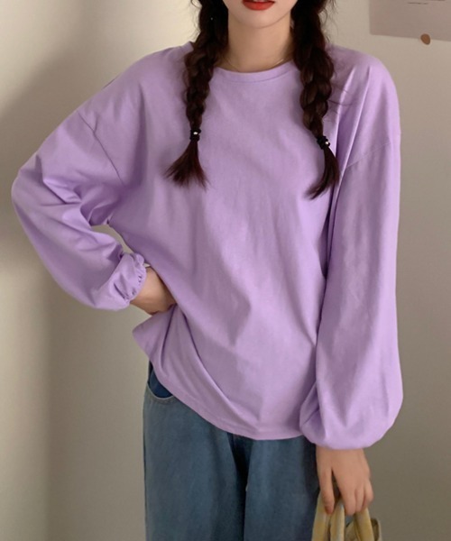 MANGROVE(マングローブ)の「ギャザーカフスロンtee(Tシャツ/カットソー・レディース・ブラック/ホワイト/グレイッシュブルー/グリーン/パープル・FREE)」の8枚目の写真
