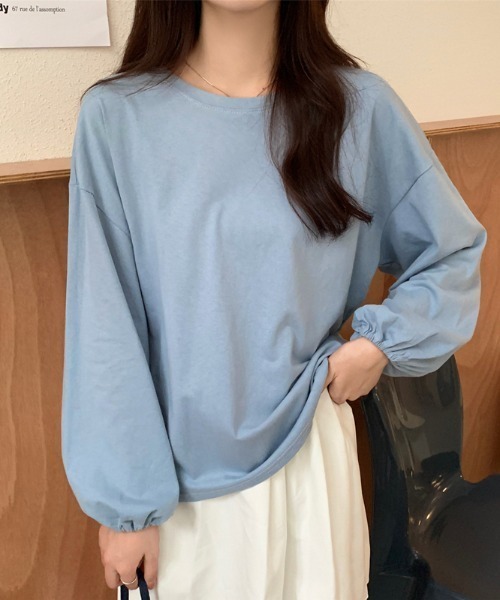 MANGROVE(マングローブ)の「ギャザーカフスロンtee(Tシャツ/カットソー・レディース・ブラック/ホワイト/グレイッシュブルー/グリーン/パープル・FREE)」の9枚目の写真