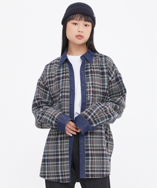 ROMANTIC CROWN(ロマンティッククラウン)の「【ROMANTIC CROWN】DENIM CHECK SHIRT / ロマンティッククラウン デニム チェック シャツ(シャツ/ブラウス・メンズ・グリーン/バーガンディー・SMALL/MEDIUM/LARGE)」の3枚目の写真