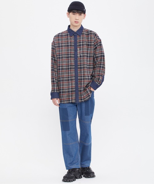 ROMANTIC CROWN(ロマンティッククラウン)の「【ROMANTIC CROWN】DENIM CHECK SHIRT / ロマンティッククラウン デニム チェック シャツ(シャツ/ブラウス・メンズ・グリーン/バーガンディー・SMALL/MEDIUM/LARGE)」の14枚目の写真