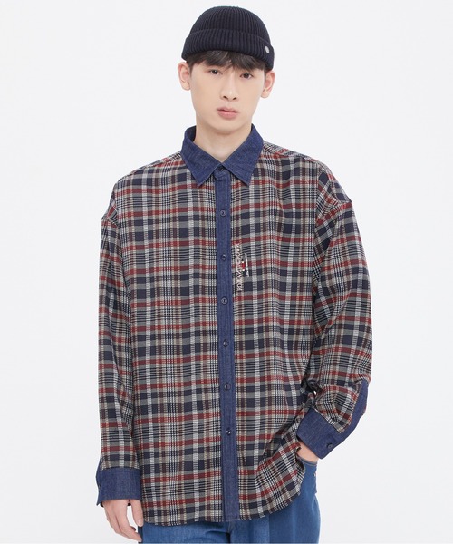 ROMANTIC CROWN(ロマンティッククラウン)の「【ROMANTIC CROWN】DENIM CHECK SHIRT / ロマンティッククラウン デニム チェック シャツ(シャツ/ブラウス・メンズ・グリーン/バーガンディー・SMALL/MEDIUM/LARGE)」の12枚目の写真