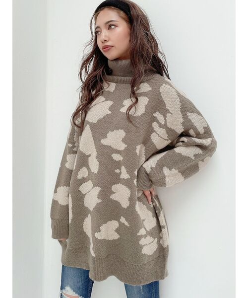 GYDA（ジェイダ）の「COWジャカードハイネック ニットTOPS（ニット/セーター・レディース・ブラック/ブラウン/カーキ・FREE）」の12枚目の写真