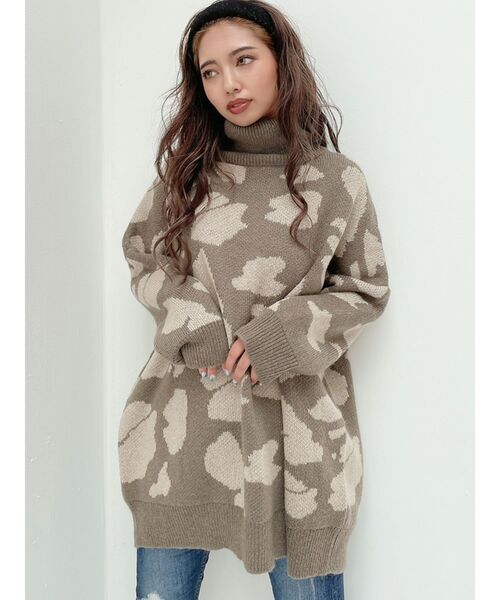 GYDA（ジェイダ）の「COWジャカードハイネック ニットTOPS（ニット/セーター・レディース・ブラック/ブラウン/カーキ・FREE）」の16枚目の写真