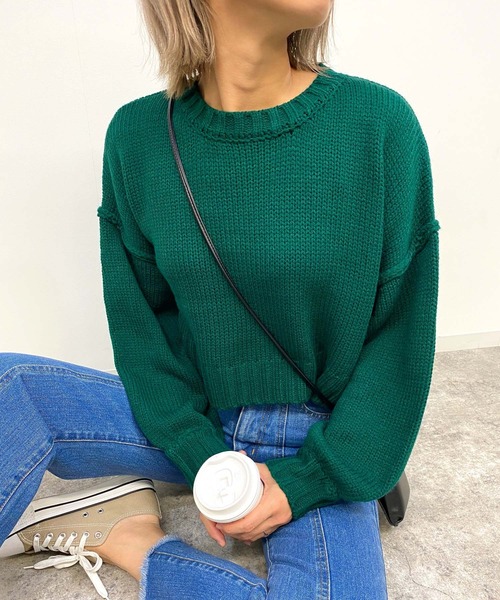 MLI'A（エムリア）の「ショート丈ローゲージニット（ニット/セーター・レディース・イエロー/ブルー/アイボリー/ライトパープル/ブラック/グリーン/オレンジ/ライトグリーン/ピンク/レッド・M）」の3枚目の写真