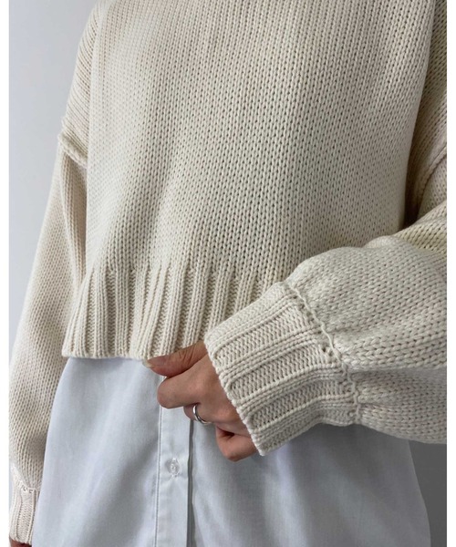 MLI'A（エムリア）の「ショート丈ローゲージニット（ニット/セーター・レディース・イエロー/ブルー/アイボリー/ライトパープル/ブラック/グリーン/オレンジ/ライトグリーン/ピンク/レッド・M）」の13枚目の写真