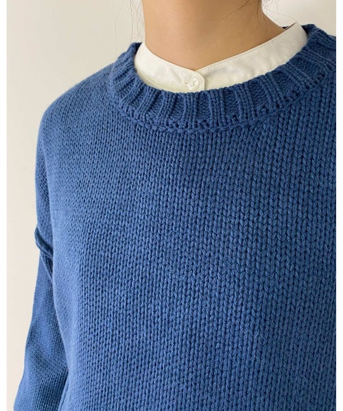 MLI'A（エムリア）の「ショート丈ローゲージニット（ニット/セーター・レディース・イエロー/ブルー/アイボリー/ライトパープル/ブラック/グリーン/オレンジ/ライトグリーン/ピンク/レッド・M）」の19枚目の写真