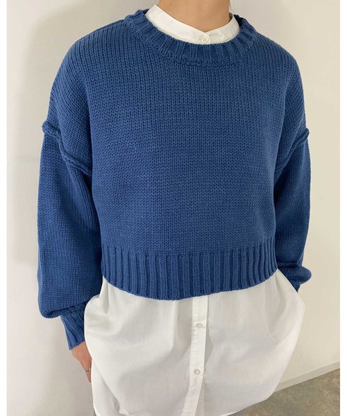 MLI'A（エムリア）の「ショート丈ローゲージニット（ニット/セーター・レディース・イエロー/ブルー/アイボリー/ライトパープル/ブラック/グリーン/オレンジ/ライトグリーン/ピンク/レッド・M）」の21枚目の写真