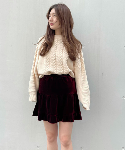 titty＆Co. PETIT by poyo（ティティーアンドコープティバイポヨ）の「【titty&Co.PETIT by POYO】ベロアティアードスカパン（スカート・レディース・ブラック/ボルドー・SMALL/MEDIUM）」の15枚目の写真