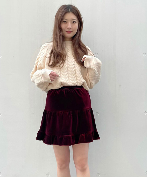 titty＆Co. PETIT by poyo（ティティーアンドコープティバイポヨ）の「【titty&Co.PETIT by POYO】ベロアティアードスカパン（スカート・レディース・ブラック/ボルドー・SMALL/MEDIUM）」の14枚目の写真