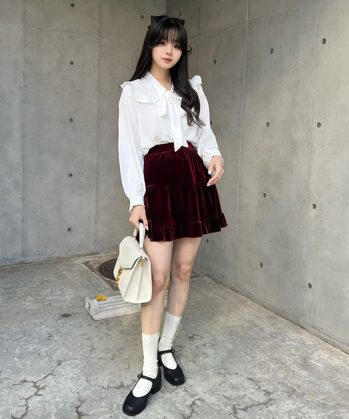 titty＆Co. PETIT by poyo（ティティーアンドコープティバイポヨ）の「【titty&Co.PETIT by POYO】ベロアティアードスカパン（スカート・レディース・ブラック/ボルドー・SMALL/MEDIUM）」の17枚目の写真