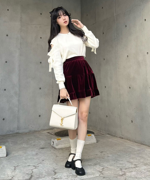 titty＆Co. PETIT by poyo（ティティーアンドコープティバイポヨ）の「【titty&Co.PETIT by POYO】ベロアティアードスカパン（スカート・レディース・ブラック/ボルドー・SMALL/MEDIUM）」の22枚目の写真