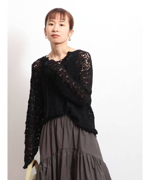 Ungrid（アングリッド）の「透かし編みレースアップニット（ニット/セーター・レディース・アイボリー/ブラック・FREE）」の17枚目の写真