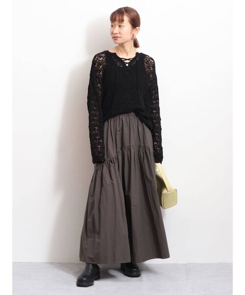 Ungrid（アングリッド）の「透かし編みレースアップニット（ニット/セーター・レディース・アイボリー/ブラック・FREE）」の5枚目の写真