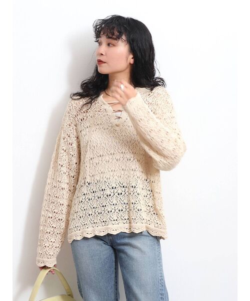 Ungrid（アングリッド）の「透かし編みレースアップニット（ニット/セーター・レディース・アイボリー/ブラック・FREE）」の13枚目の写真