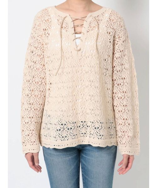 Ungrid（アングリッド）の「透かし編みレースアップニット（ニット/セーター・レディース・アイボリー/ブラック・FREE）」の18枚目の写真