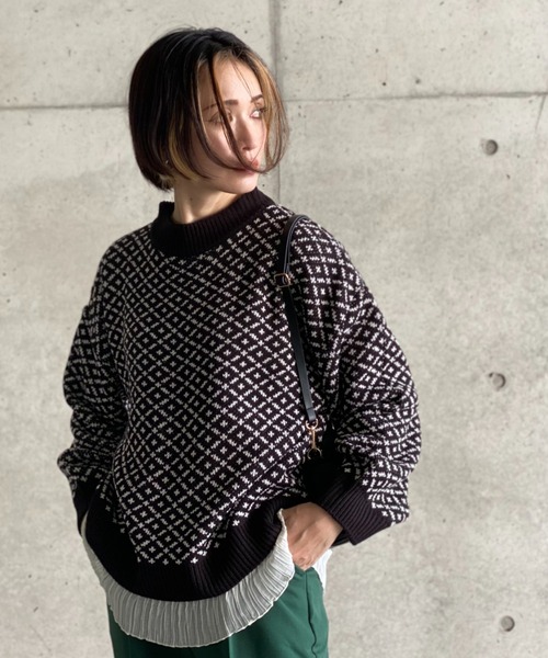deux amour(ドゥーザムール)の「ダブルジャガード編みハイネックニット(その他トップス・レディース・ブラック・MEDIUM)」の3枚目の写真