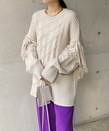 CAPRICIEUX LE'MAGE | ダイヤ編袖フリンジプルオーバー(ニット/セーター)